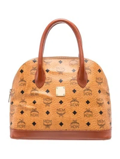 Pre-owned Mcm Visetos Top Handle Bag In Brown