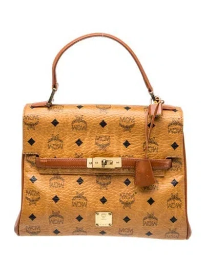 Pre-owned Mcm Visetos Top Handle Bag In Brown