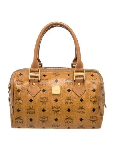 Pre-owned Mcm Visetos Top Handle Bag In Brown
