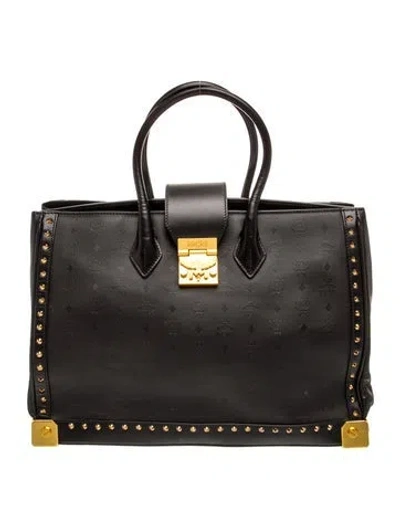 Pre-owned Mcm Visetos Top Handle Bag Large In Black