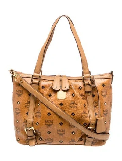 Pre-owned Mcm Visetos Top Handle Bag Medium In Brown
