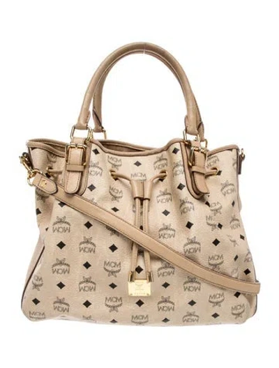 Pre-owned Mcm Visetos Top Handle Bag In Neutral