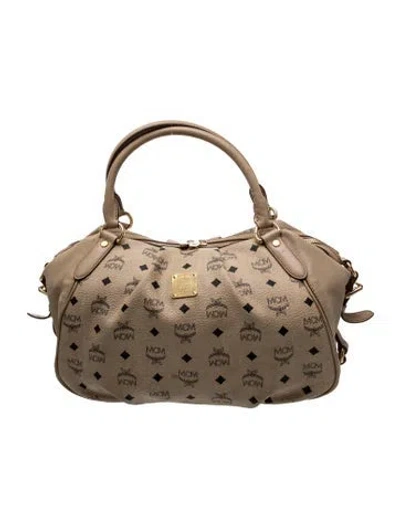 Pre-owned Mcm Visetos Top Handle Bag In Neutrals