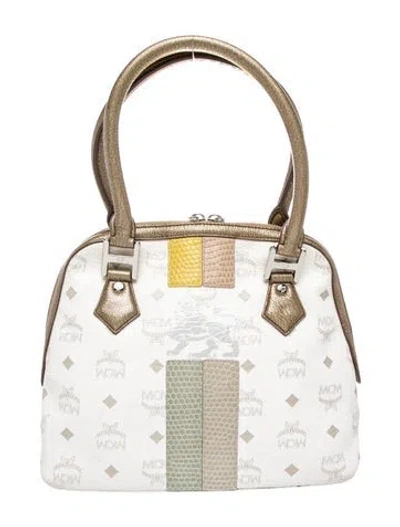 Pre-owned Mcm Visetos Top Handle Bag In White