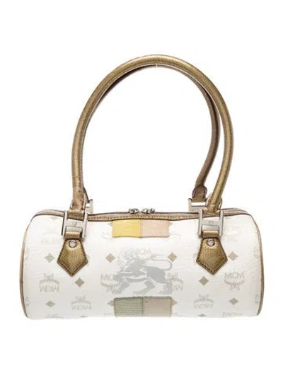Pre-owned Mcm Visetos Top Handle Bag In White