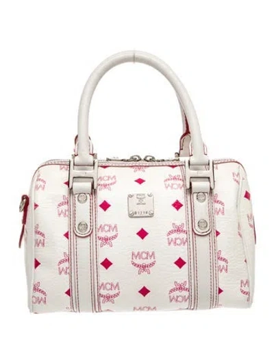 Pre-owned Mcm Visetos Top Handle Bag In White