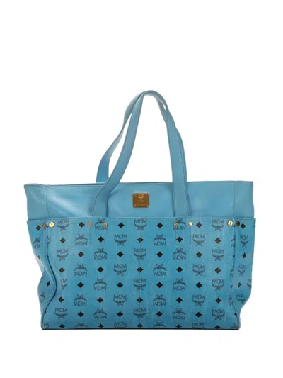 Pre-owned Mcm Visetos Tote Bag In Blue