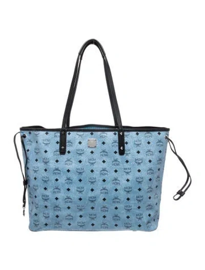 Pre-owned Mcm Visetos Tote In Black/blue
