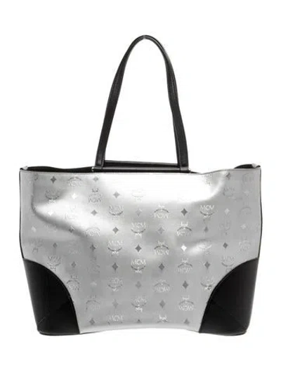 Pre-owned Mcm Visetos Tote In Silver