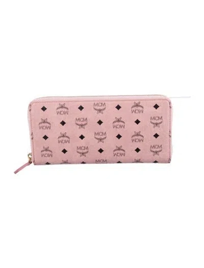 Pre-owned Mcm Visetos Visetos Continental Wallet In Pink
