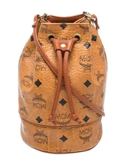 Pre-owned Mcm Visetos Visetos Drawstring Bucket Hat In Brown