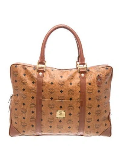 Pre-owned Mcm Visetos Weekender Bag In Brown