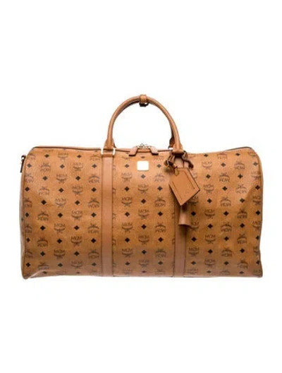 Pre-owned Mcm Visetos Weekender Bag In Brown