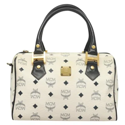 Pre-owned Mcm Visetos White Canvas, Leather Travel Bag ()