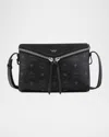 Mcm Visetos Zip Faux Leather Shoulder Bag In Black