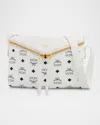 Mcm Visetos Zip Faux Leather Shoulder Bag In White