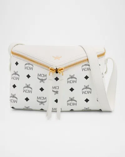 Mcm Visetos Zip Faux Leather Shoulder Bag In White