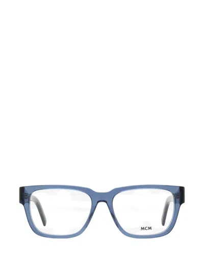 Mcm Visetos-monogram Rectangular-frame Glasses In Blue