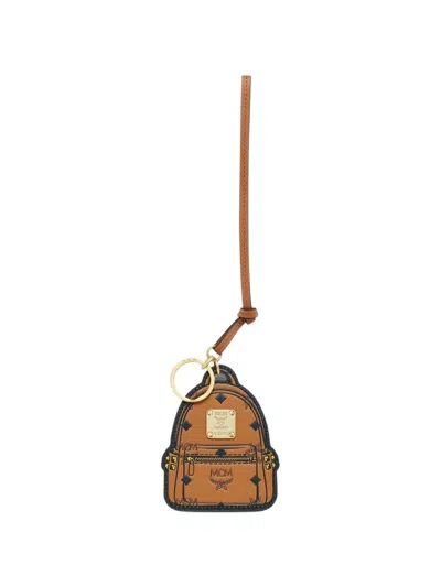 Mcm Visetos-print Backpack Keyring In Blue