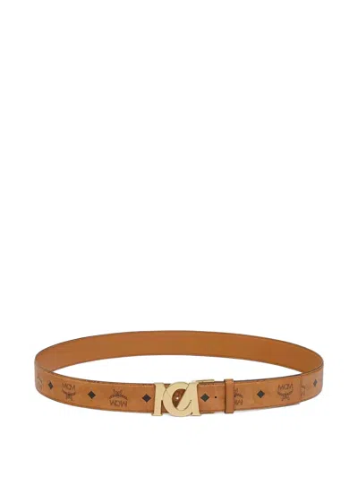 Mcm Visetos-print Logo-buckle Belt In Brown