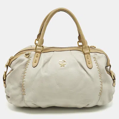 Pre-owned Mcm Whipstitched Detail Grey Leather Satchel In Gray
