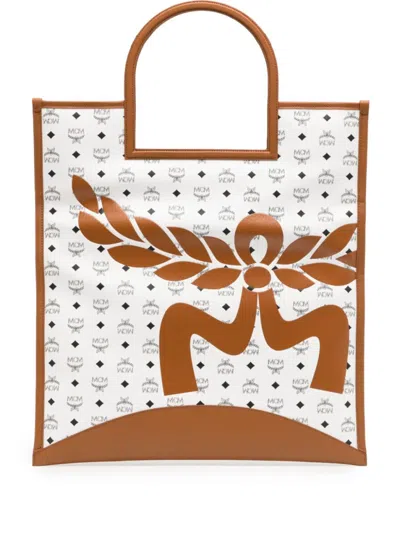 Mcm White Aren Mega Laurel Visetos Tote Bag