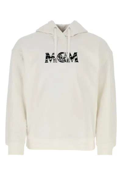 Mcm White Embroidered Logo Sweatshirt