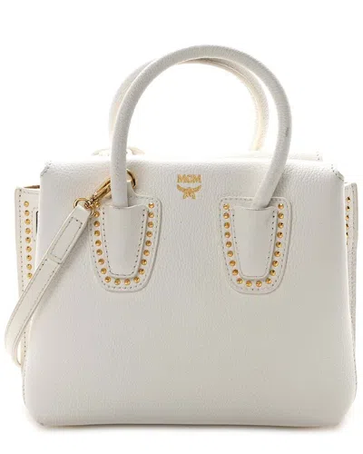 Mcm White Grained Calfskin Leather Studded Mini Milla Tote (authentic Pre-  Loved)
