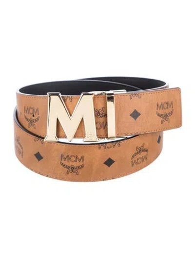 Pre-owned Mcm Wide Leather Belt In Black/brown