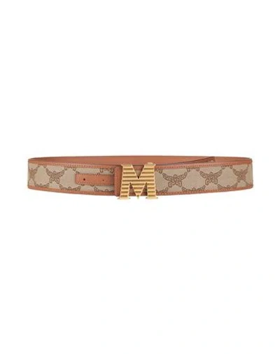 Mcm Woman Belt Beige Size 32 Textile Fibers, Leather In Sand