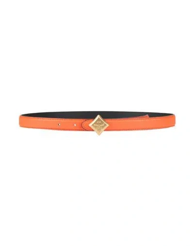 Mcm Woman Belt Orange Size 34 Leather