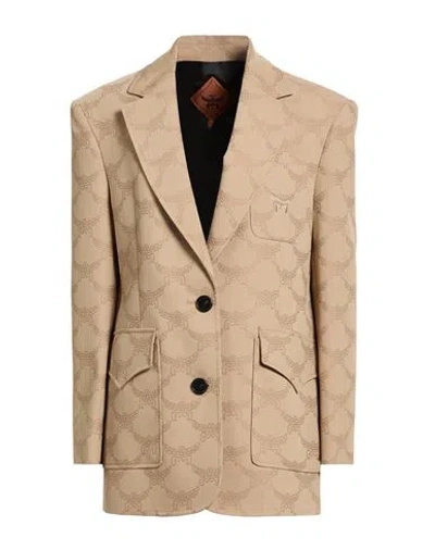 Mcm Woman Blazer Sand Size 4 Wool, Polyester In Brown