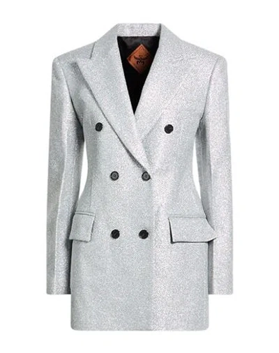 Mcm Woman Coat Silver Size 4 Metallic Fiber, Acrylic, Wool, Polyamide In Gray