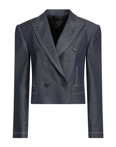 Mcm Woman Denim Outerwear Blue Size S Cotton