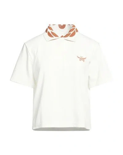 Mcm Woman Polo Shirt Off White Size M Polyester, Cotton, Elastane