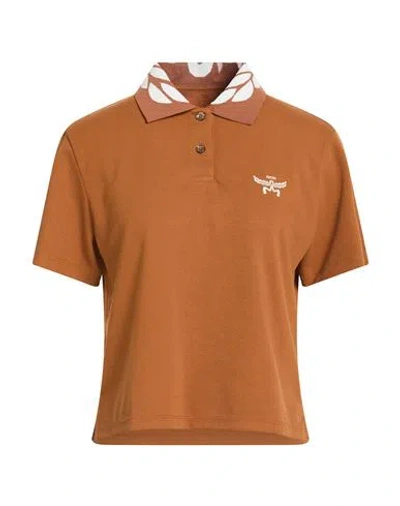Mcm Woman Polo Shirt Tan Size M Polyester, Cotton, Elastane In Brown