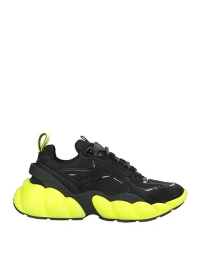 MCM MCM WOMAN SNEAKERS BLACK SIZE 5 LEATHER, TEXTILE FIBERS