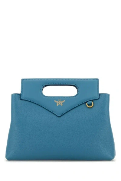 Mcm Woman Turquoise Leather Mini Soft Diamond Handbag In Blue