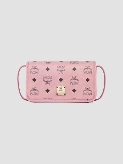 Mcm Women's Aren Faux Visetos Leather Wallet-on-chain In Soft Pink