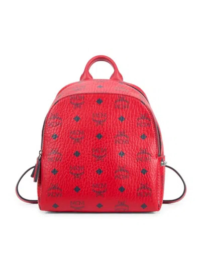 Mcm Women's Aren Visetos Monogram Coated Canvas Backpack In Candy Red