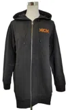Mcm Women's Black Cotton Embroidered Fringe Logo Zip Up Jacket In Black