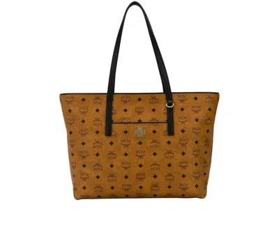 Mcm Women's Cognac Brown Monogram Visetos Medium Shopper Tote Bag Mwpasvi07co001