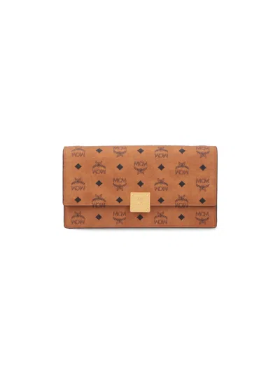 Mcm Women's Cowhide Wallet With Polyurethane & Cotton Blend In Brown