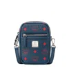 Mcm Women's Deep Blue Visetos Red Logo Small Crossbody Bag In Blue