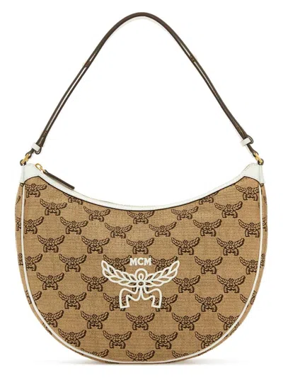 MCM WOMEN'S EMBROIDERED RAFFIA HIMMEL ASCENDING MOON SHOULDER BAG