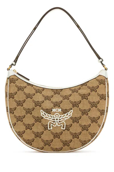 Mcm Women Embroidered Raffia Himmel Ascending Moon Shoulder Bag In Multicolor