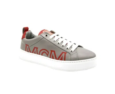 Mcm Women's Grey Leather With Red Trim And Logo Low Top Sneaker (35 Eu / 5 Us) In Gray