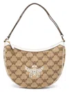 Mcm Women Embroidered Raffia Himmel Ascending Moon Shoulder Bag In Nude & Neutrals
