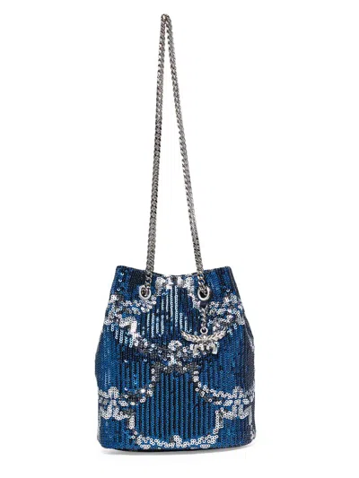 Mcm Women's Himmel Sequin Logo Print Bucket Bag In Blue