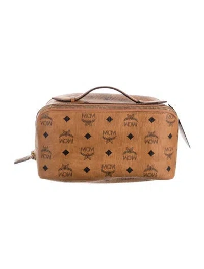 Pre-owned Mcm Women's Leather Monogram Cosmetic Bag In Brown